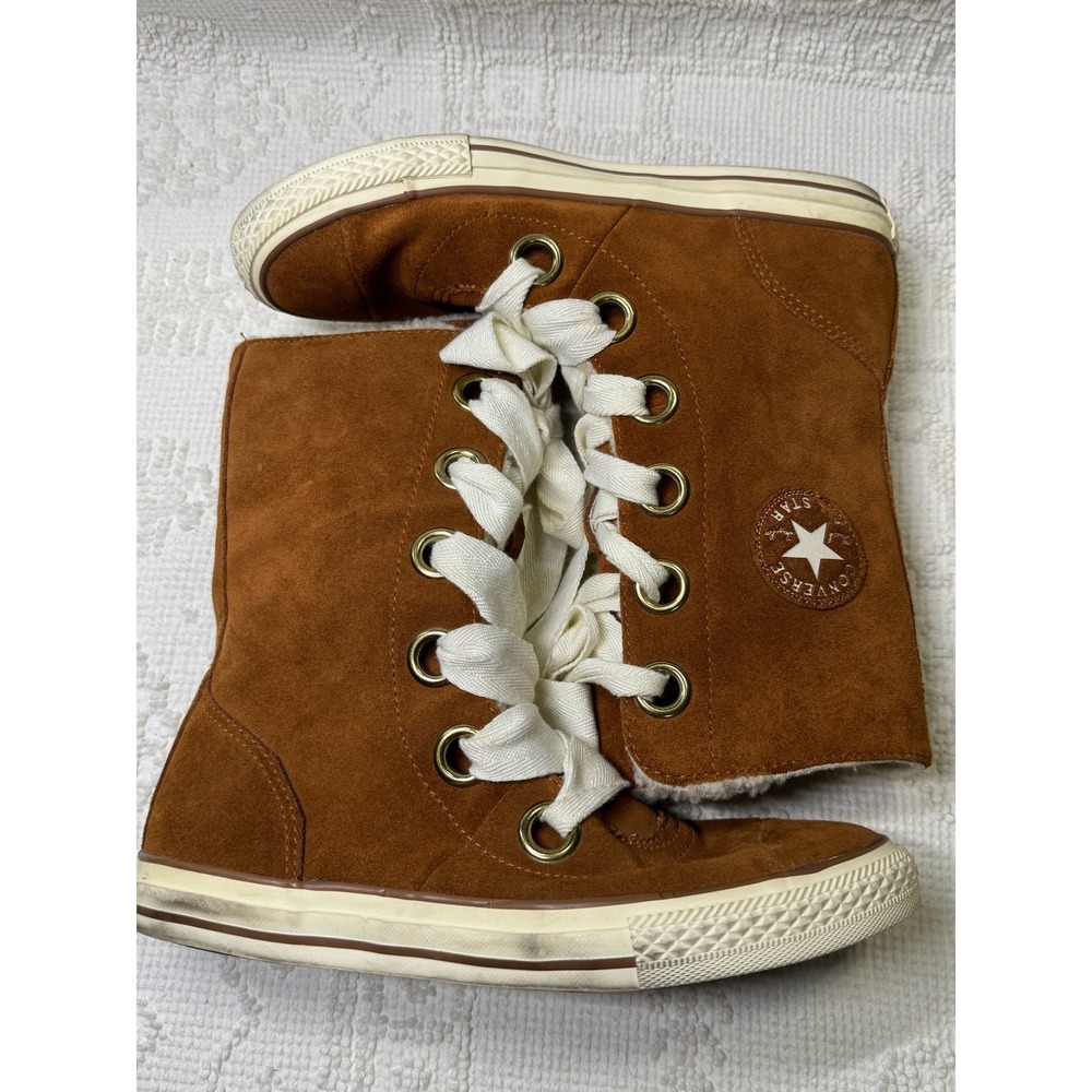Converse Chuck Taylor All Star Suede Shearling Ribbon Lace Boots Brown Size 8 - Picture 3 of 14